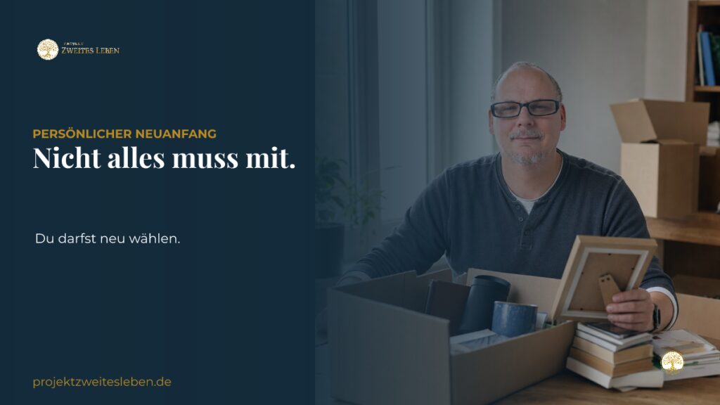 Was willst du in deinem nächsten Lebensabschnitt nicht mehr mitnehmen? Ruhiges Notizbuch mit zwei Bereichen zum Bewahren und Loslassen in einem neuen Lebensabschnitt.