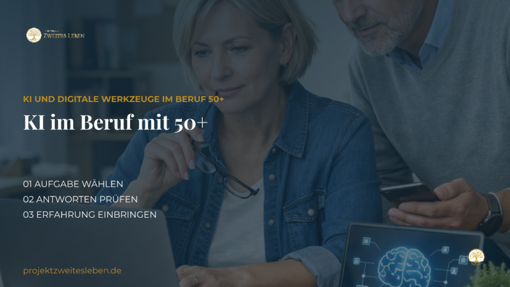 KI am Arbeitsplatz: Was musst du mit 50 wirklich können? Modernes digitales Arbeitsmotiv mit Laptop und Smartphone ohne erkennbare Person